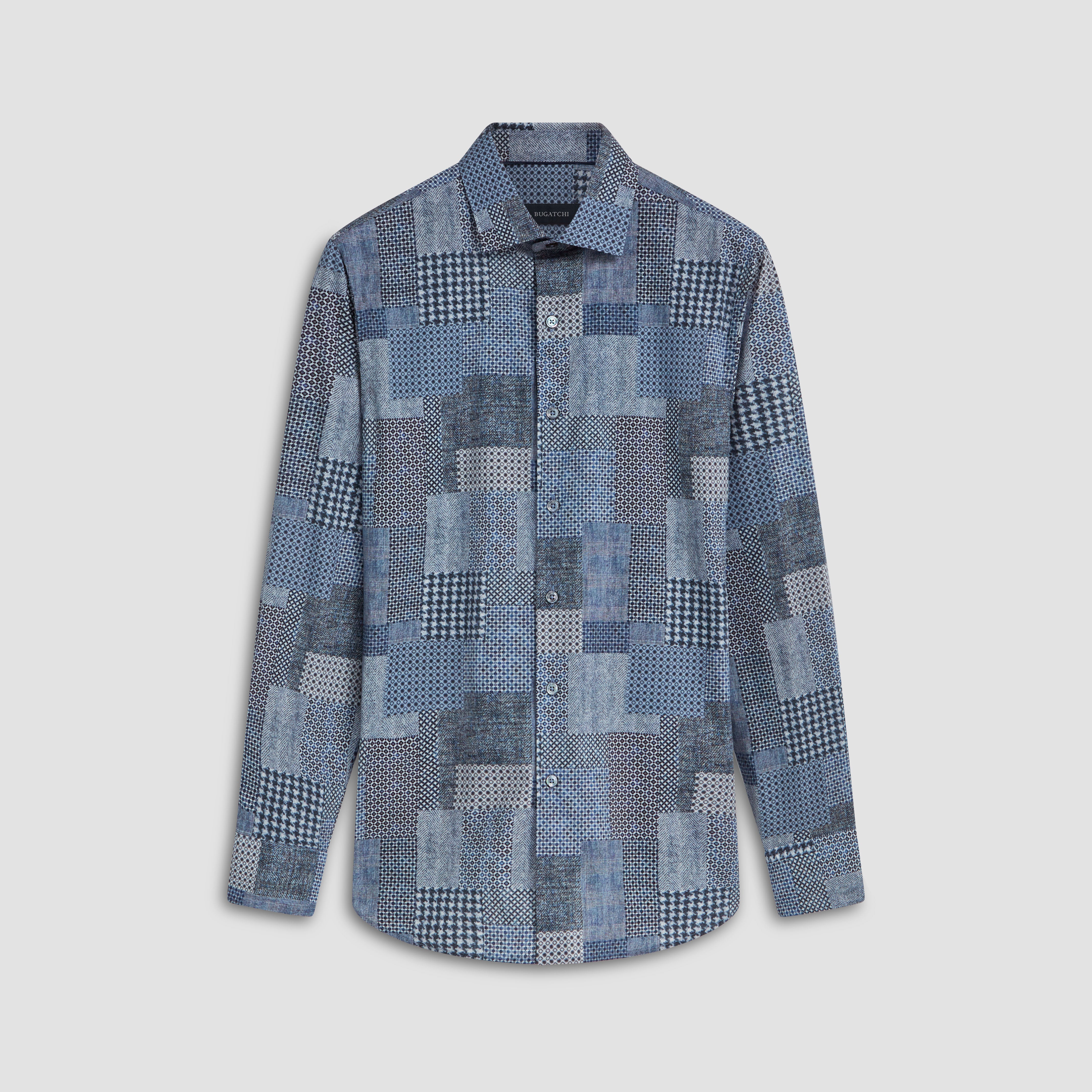 Axel Patchwork Shirt - Bugatchi Dusty Blue (XL) | Harpers
