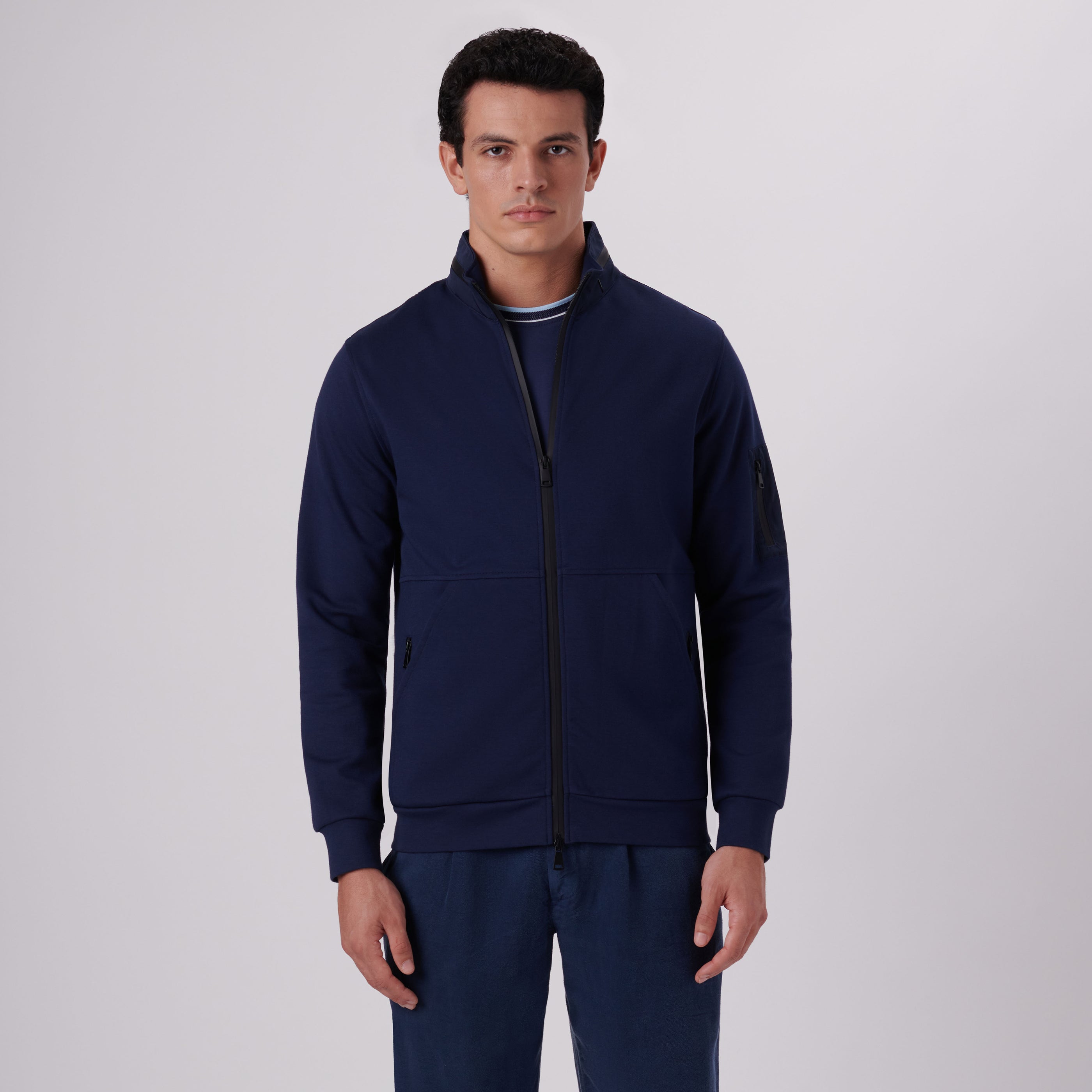 Bugatchi Men's Full-Zip Hooded Jacket Navy