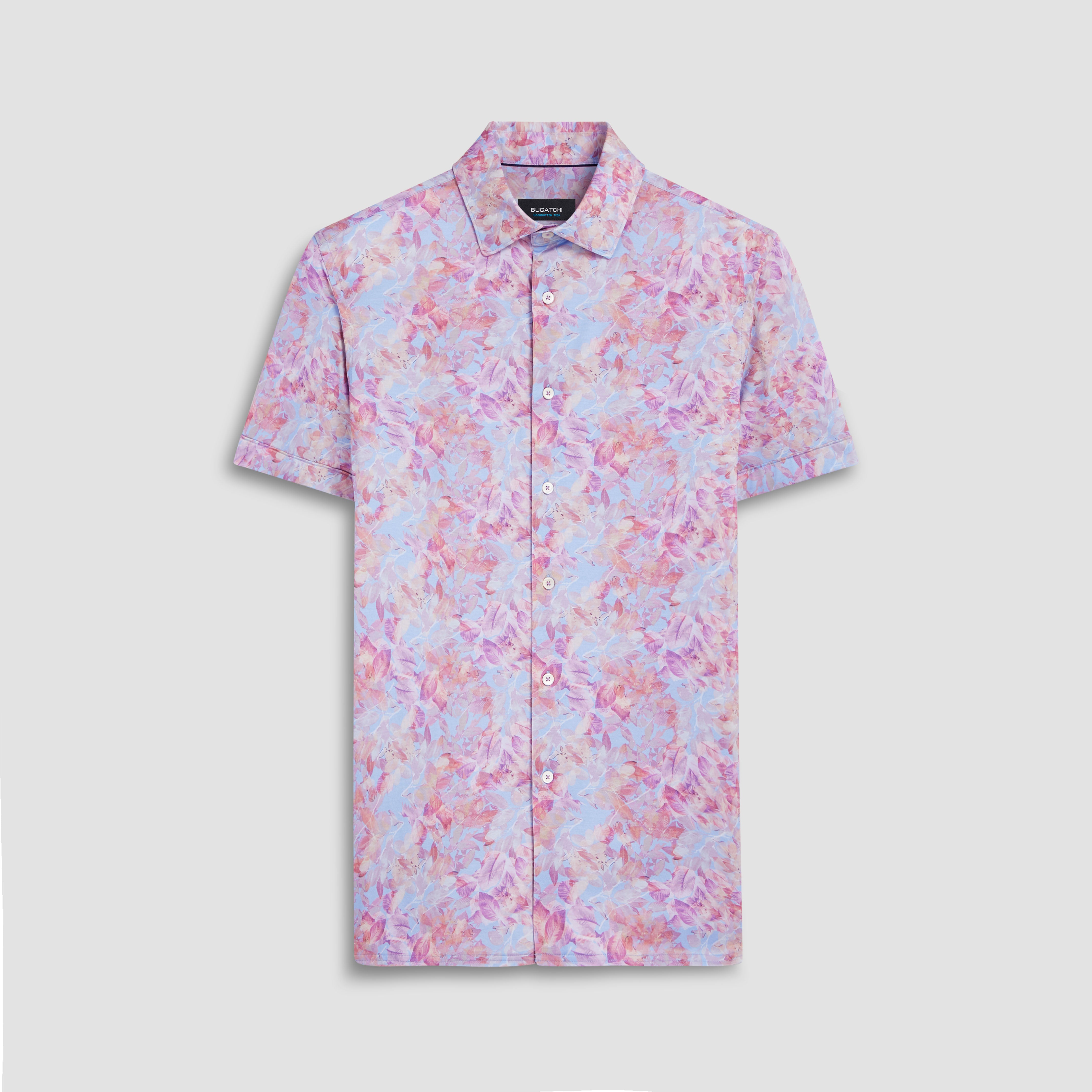 Milo Aquarelle Leaf Print OoohCotton Short Sleeve Shirt – BUGATCHI