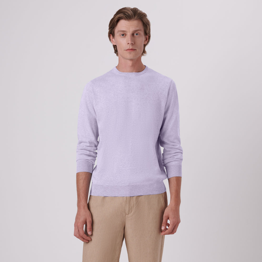 Solid Cotton Cashmere Crew Neck Sweater