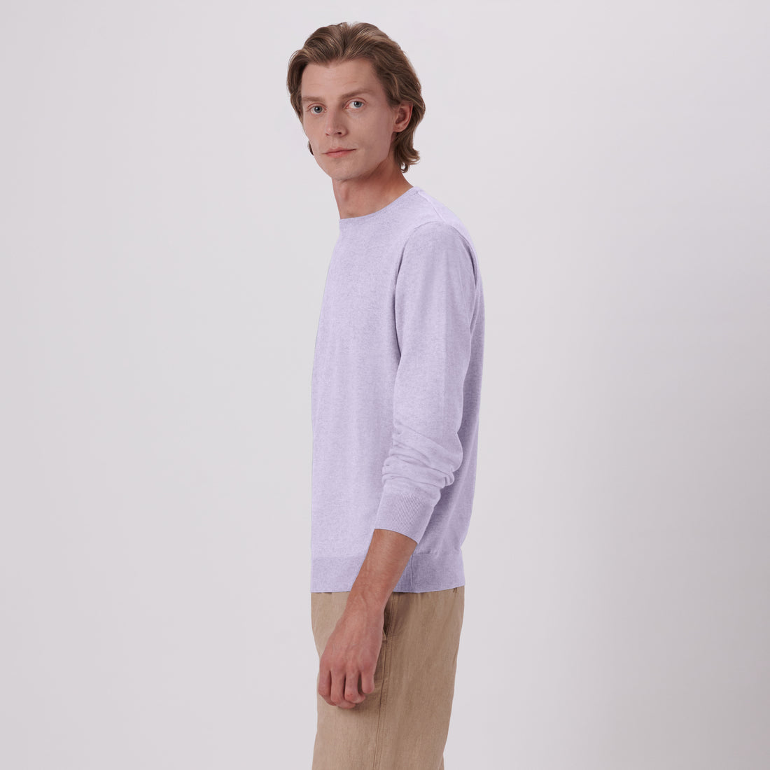 Solid Cotton Cashmere Crew Neck Sweater