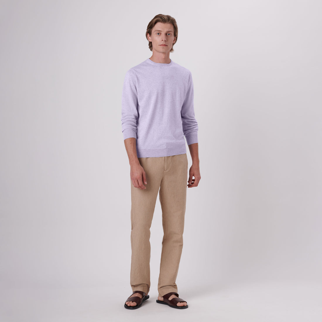 Solid Cotton Cashmere Crew Neck Sweater