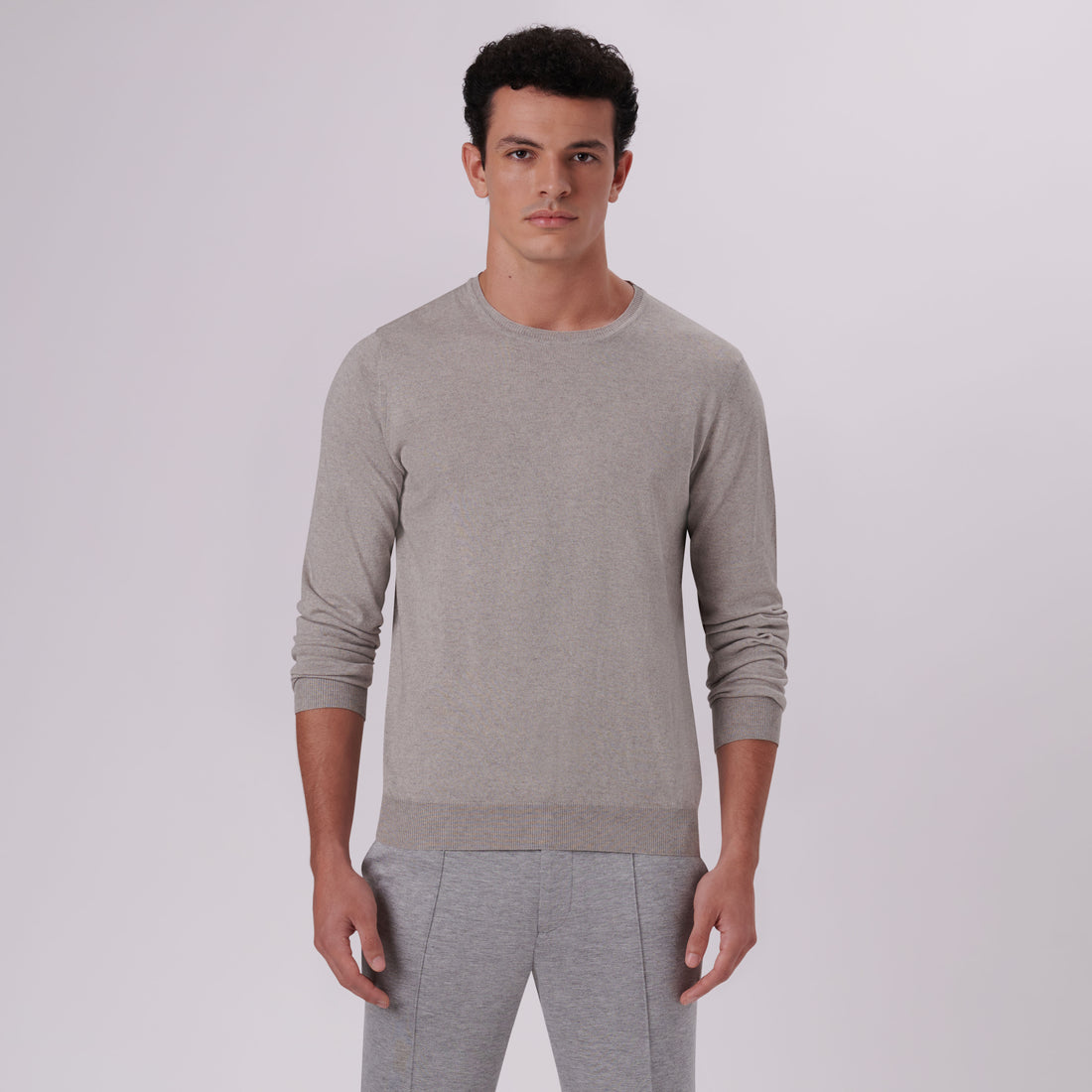 Solid Cotton Cashmere Crew Neck Sweater