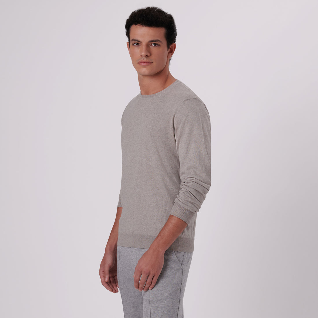 Solid Cotton Cashmere Crew Neck Sweater