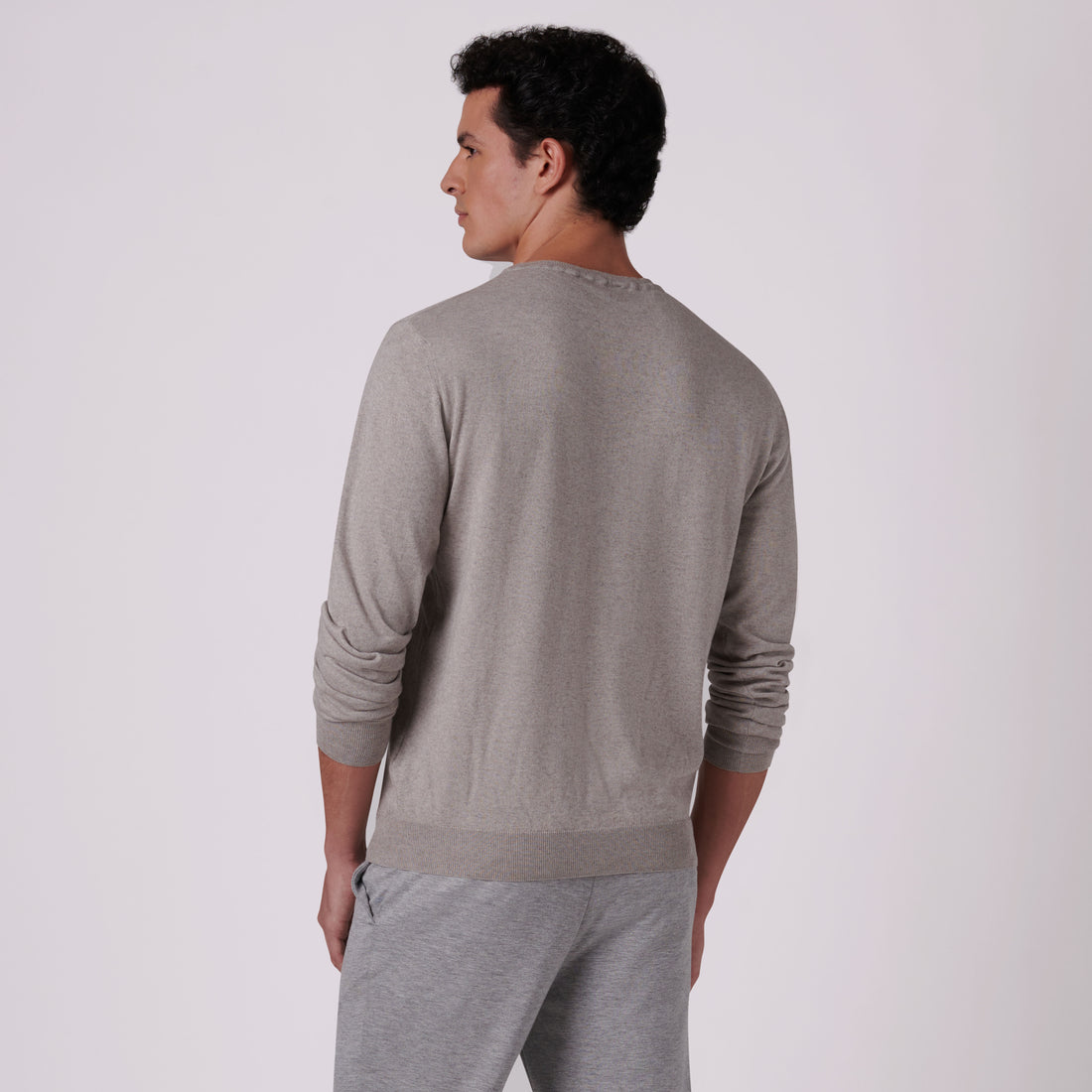 Solid Cotton Cashmere Crew Neck Sweater