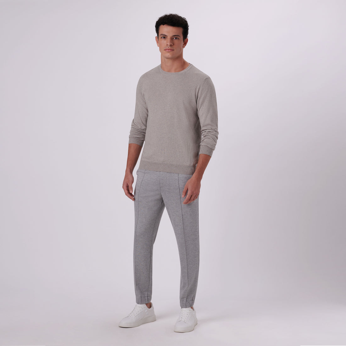 Solid Cotton Cashmere Crew Neck Sweater