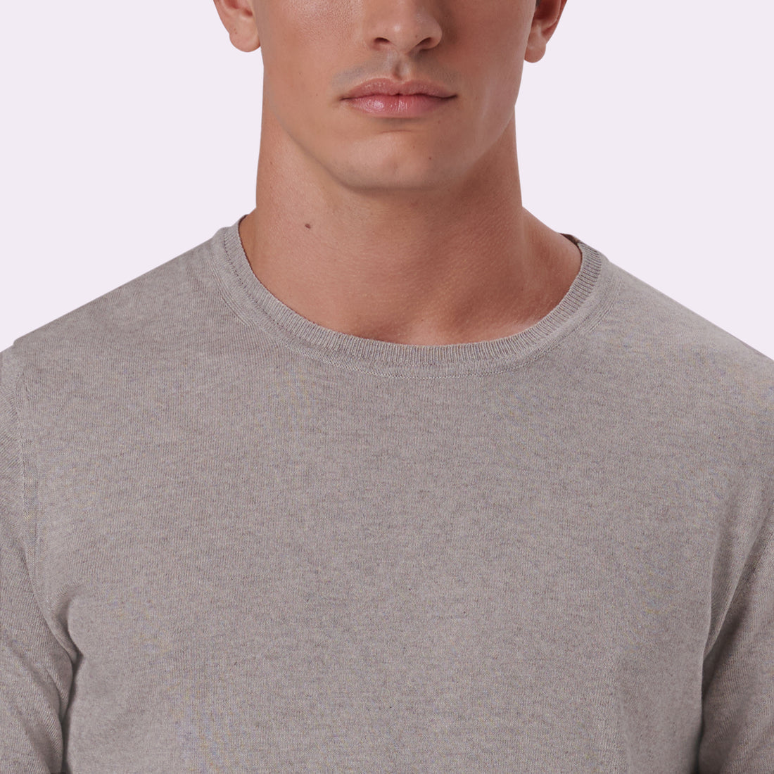 Solid Cotton Cashmere Crew Neck Sweater