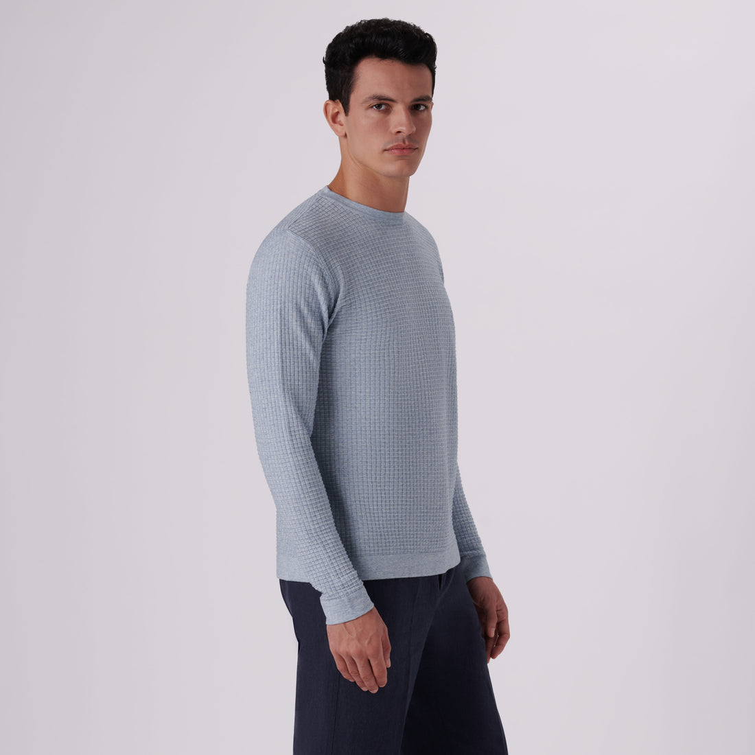 Waffle Knit Cotton Cashmere Crew Neck Sweater