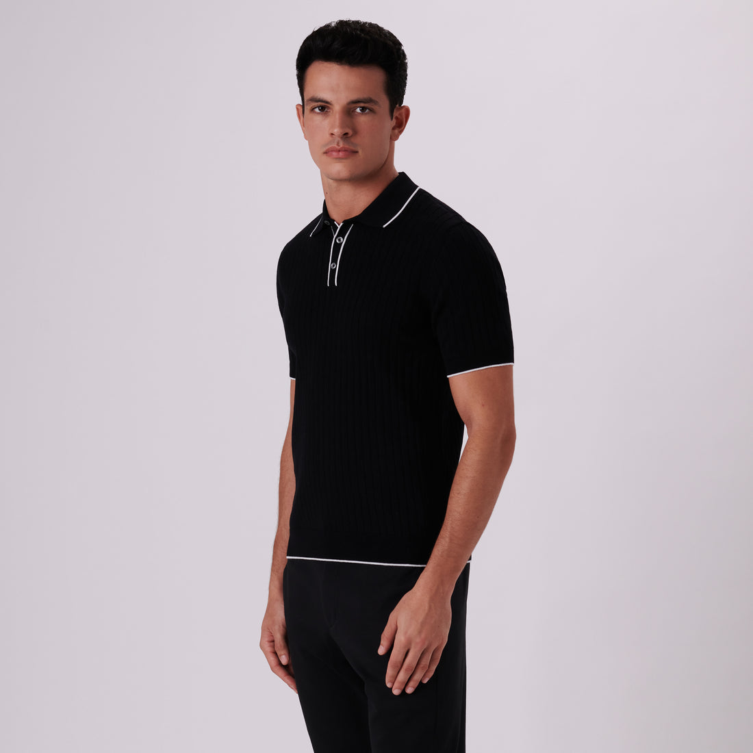 Rib Knit Short Sleeve Polo Sweater