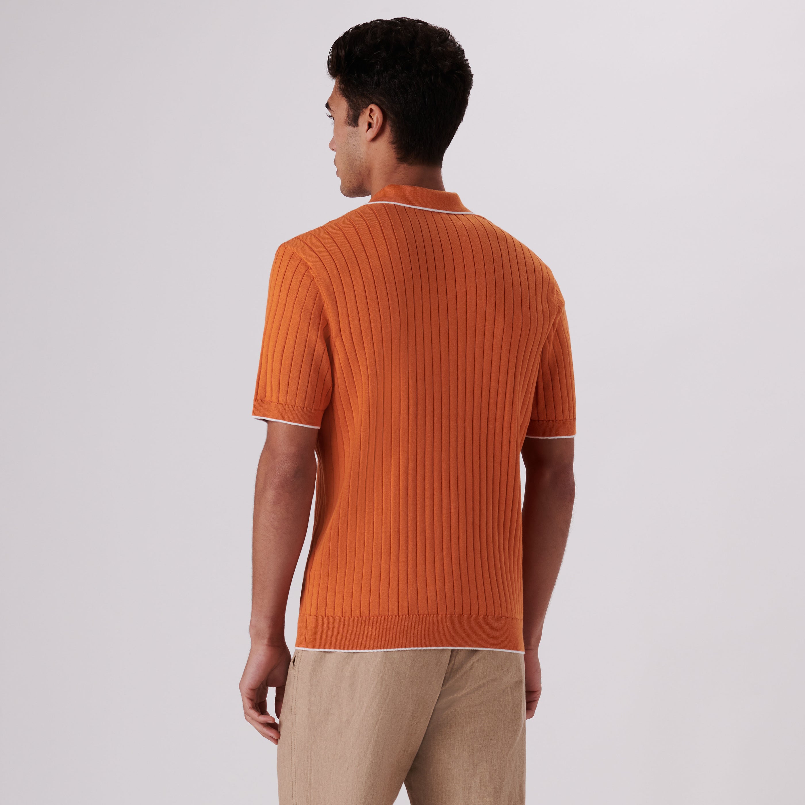 Rib Knit Short Sleeve Polo Sweater