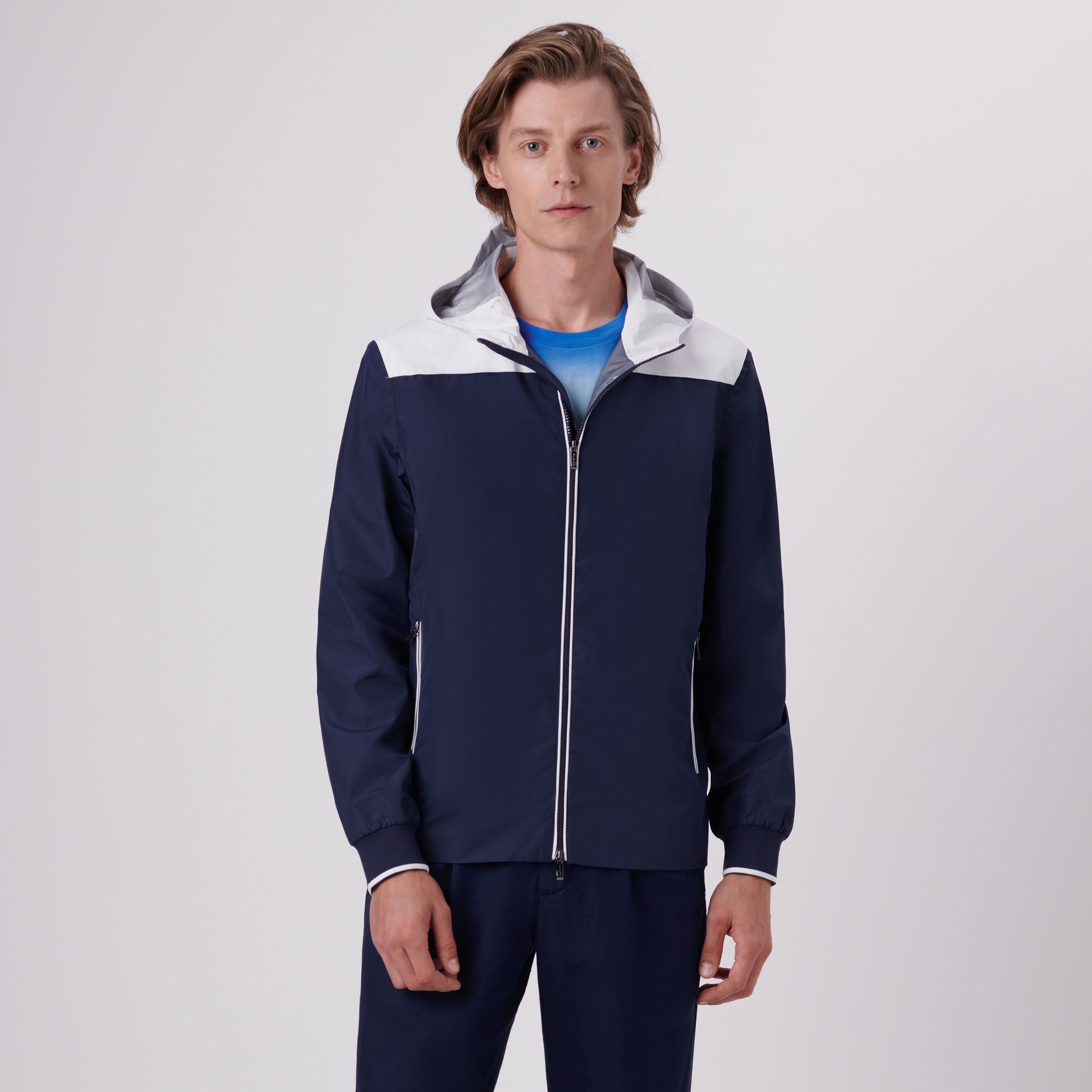 Bugatchi Men's Full-Zip Hooded Jacket Navy