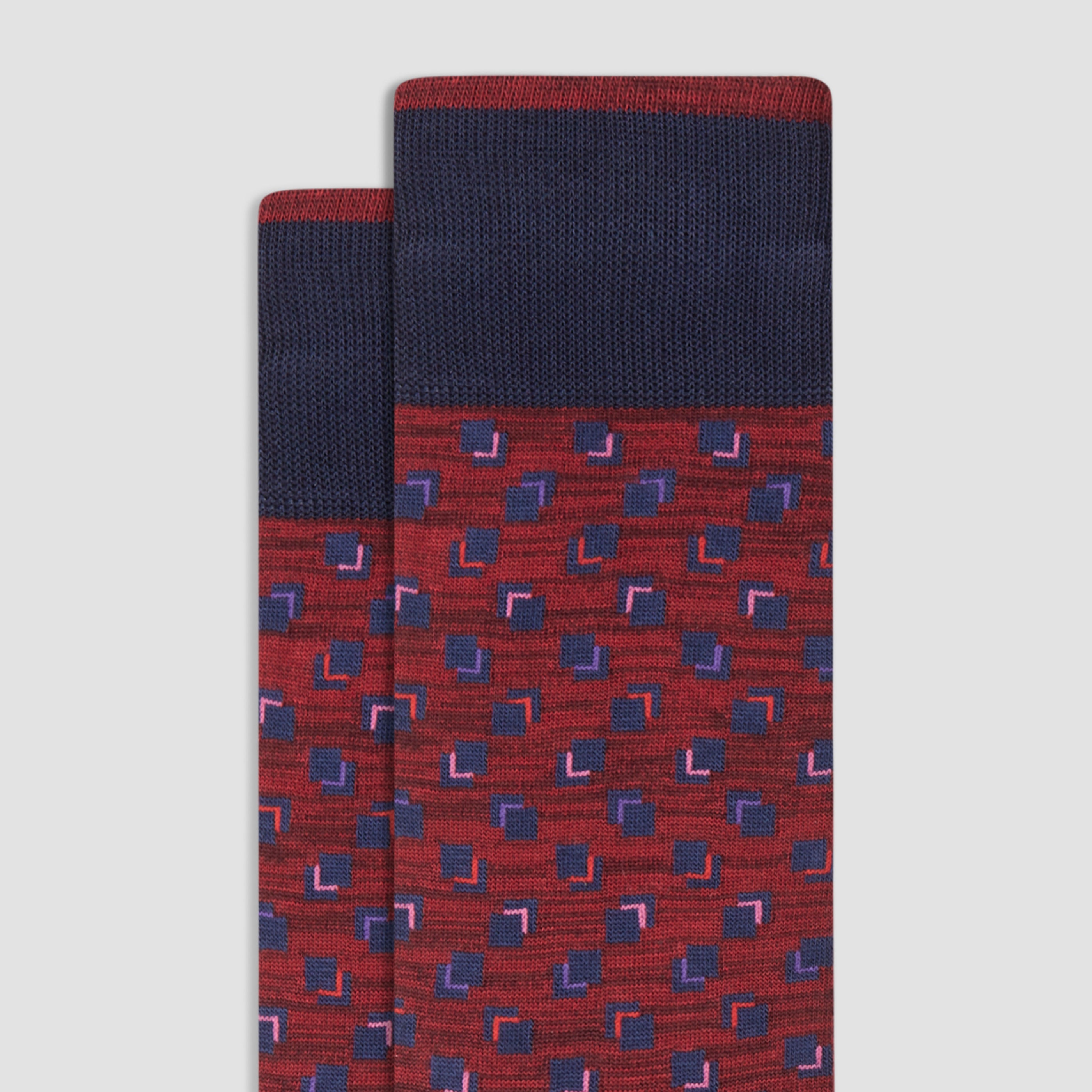 Bugatchi Geometric Mercerized Cotton Blend Dress Socks in Bordeaux