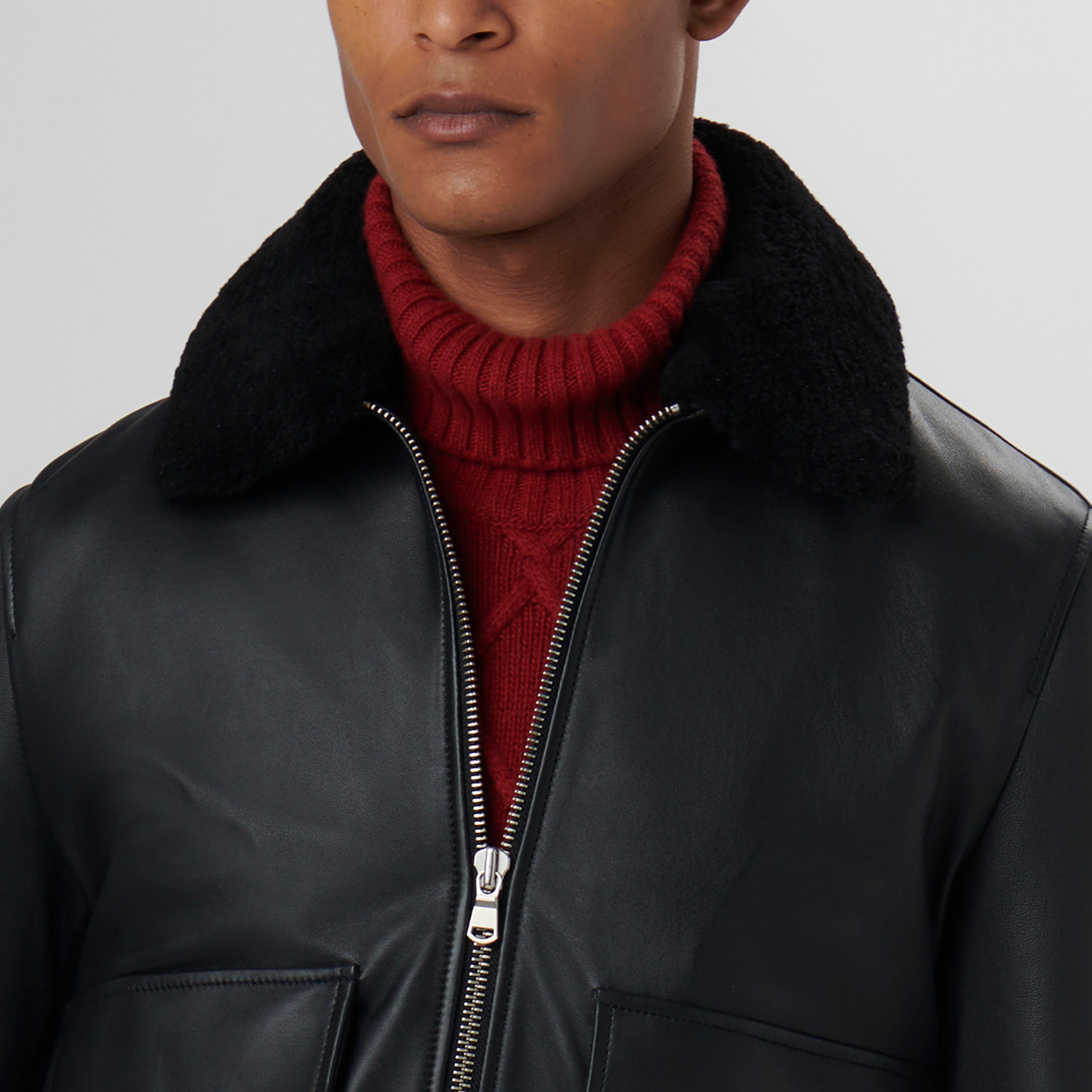 Shearling leather bomber jacket hotsell
