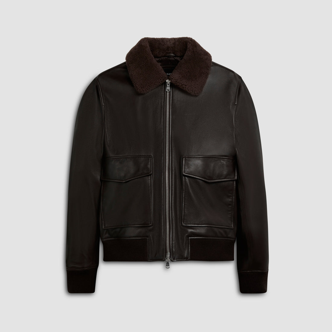 Leather Bomber Jacket with Removable Shearling Collar