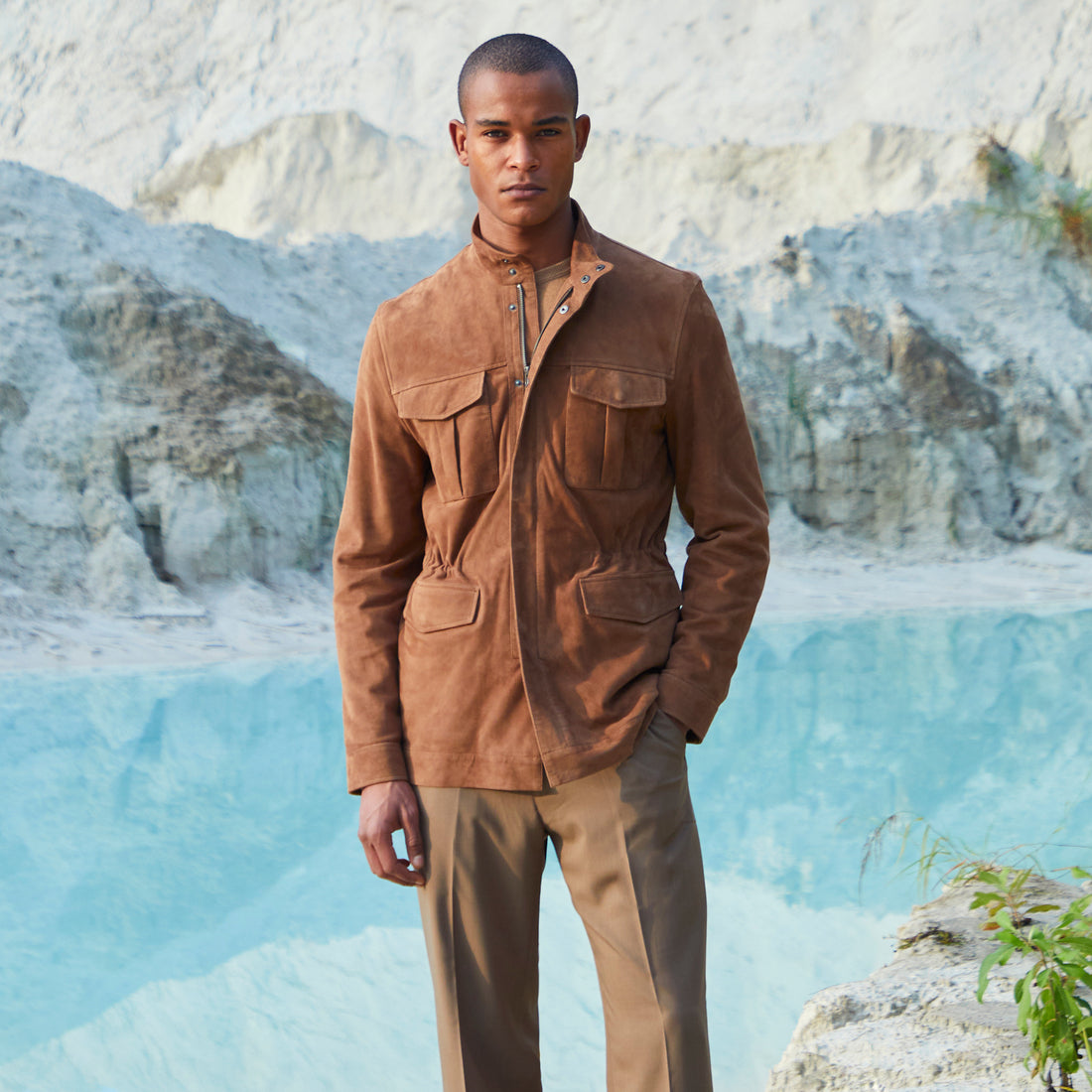 Bugatchi Suede Field Jacket in Tobacco