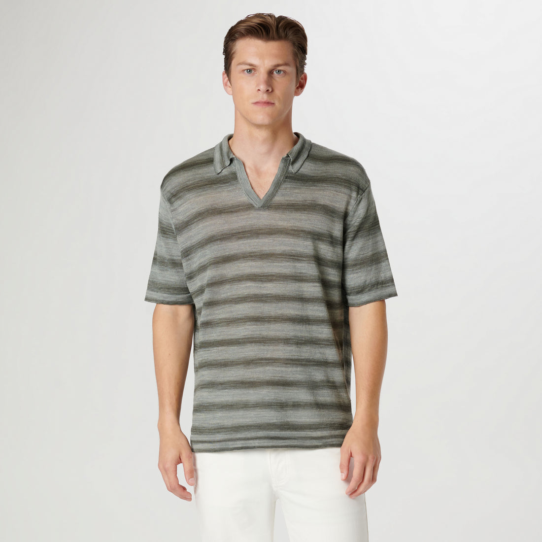 Heather Striped Short Sleeved Johnny Sweater