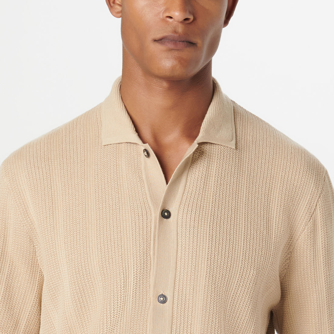 Waffle Rib Full Button Short Sleeve Polo Sweater