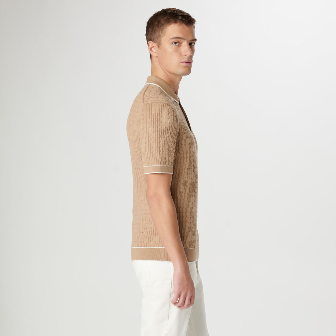 Cable Stitch Short Sleeve Polo Sweater