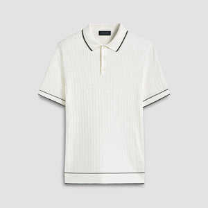 Cable Stitch Short Sleeve Polo Sweater