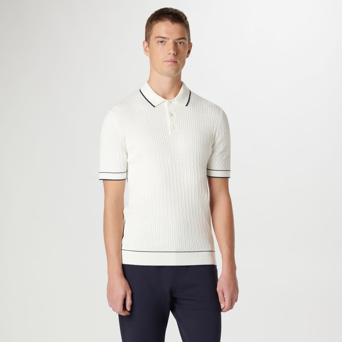 Cable Stitch Short Sleeve Polo Sweater