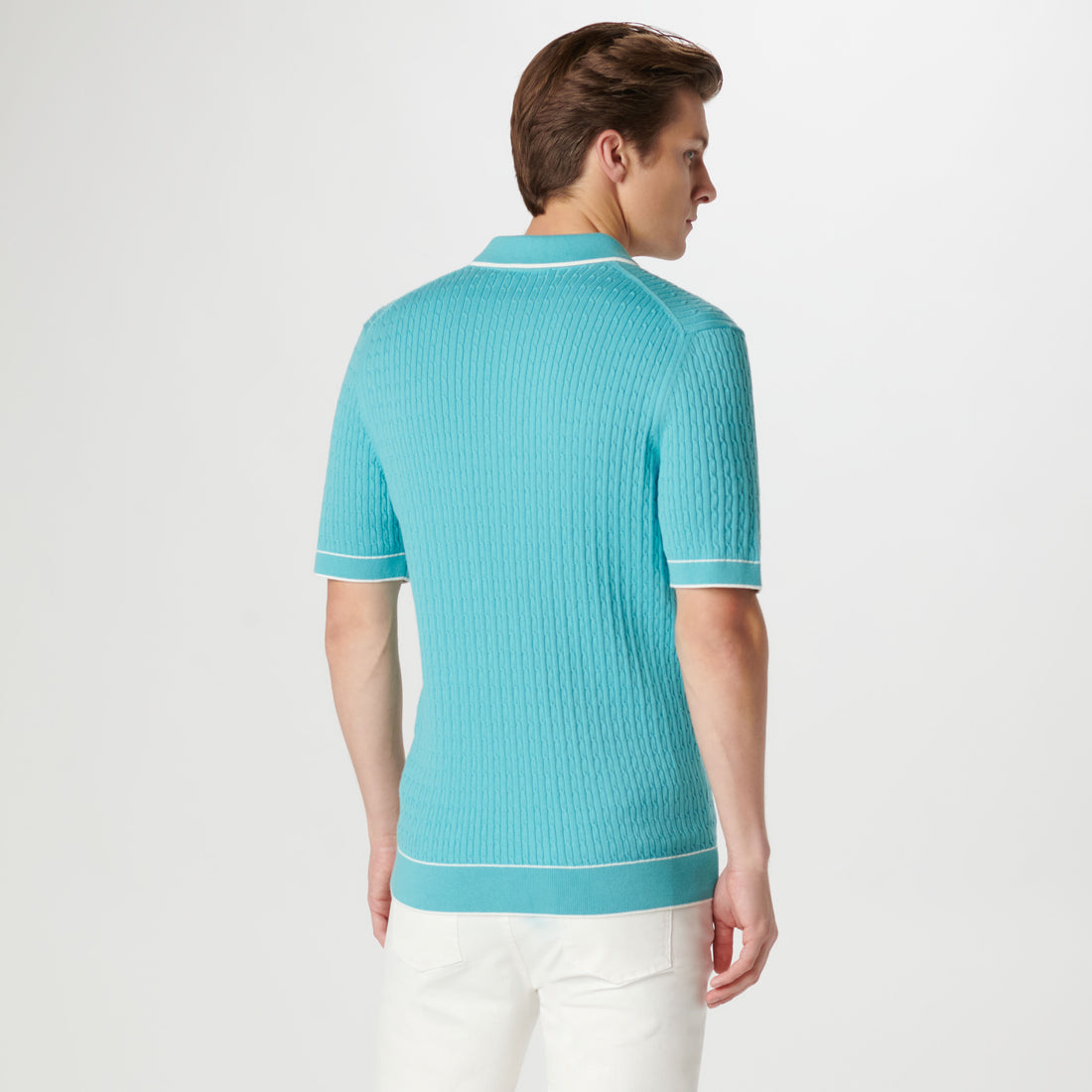 Cable Stitch Short Sleeve Polo Sweater