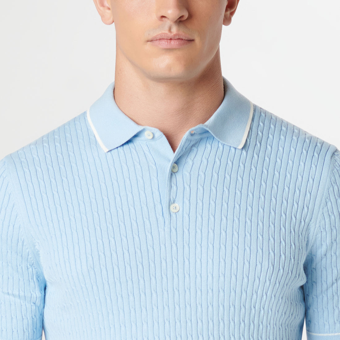 Cable Stitch Short Sleeve Polo Sweater