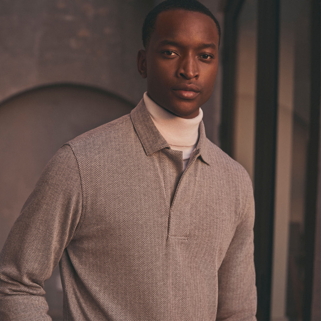 Herringbone Long Sleeve Polo