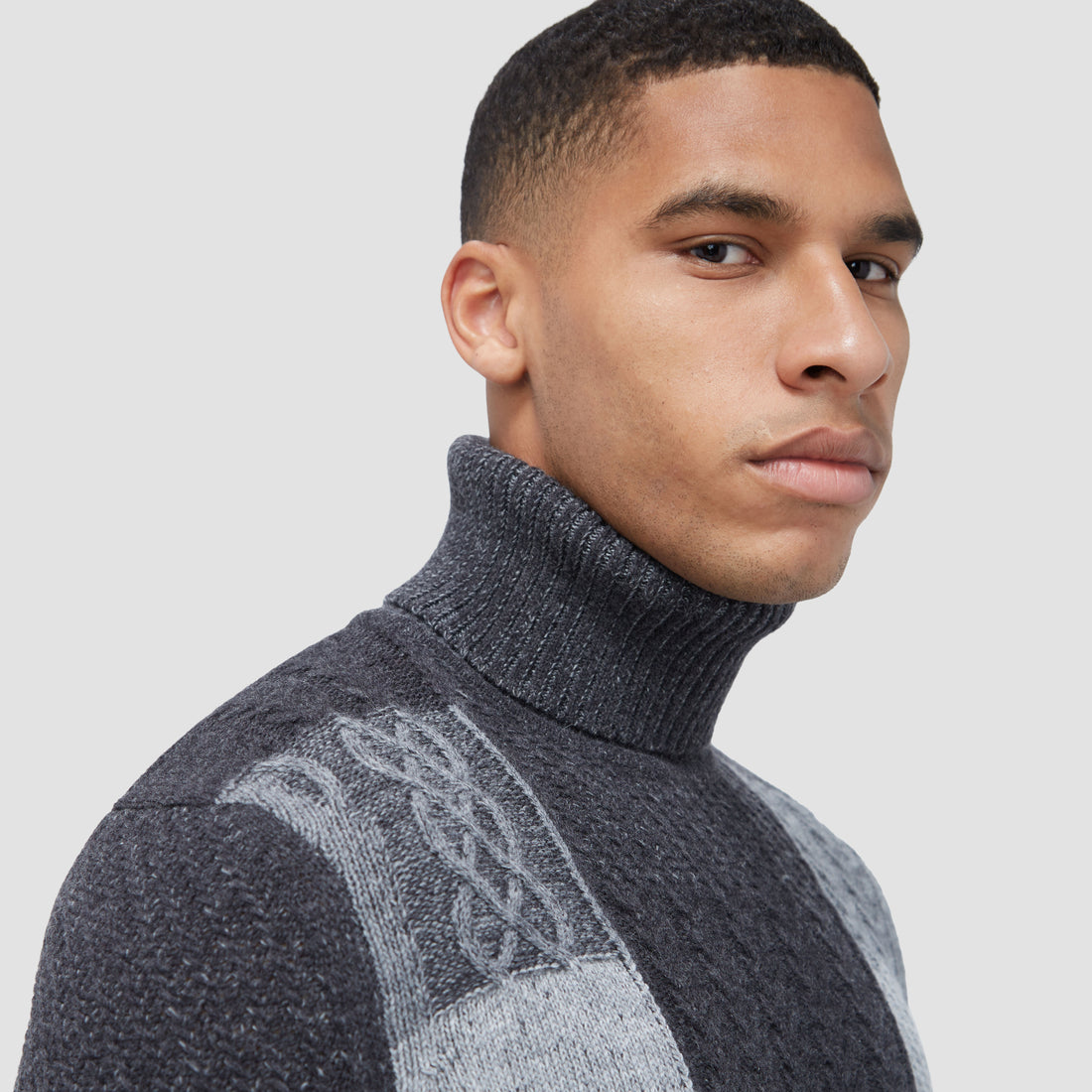 Mixed Stitch Turtleneck Sweater