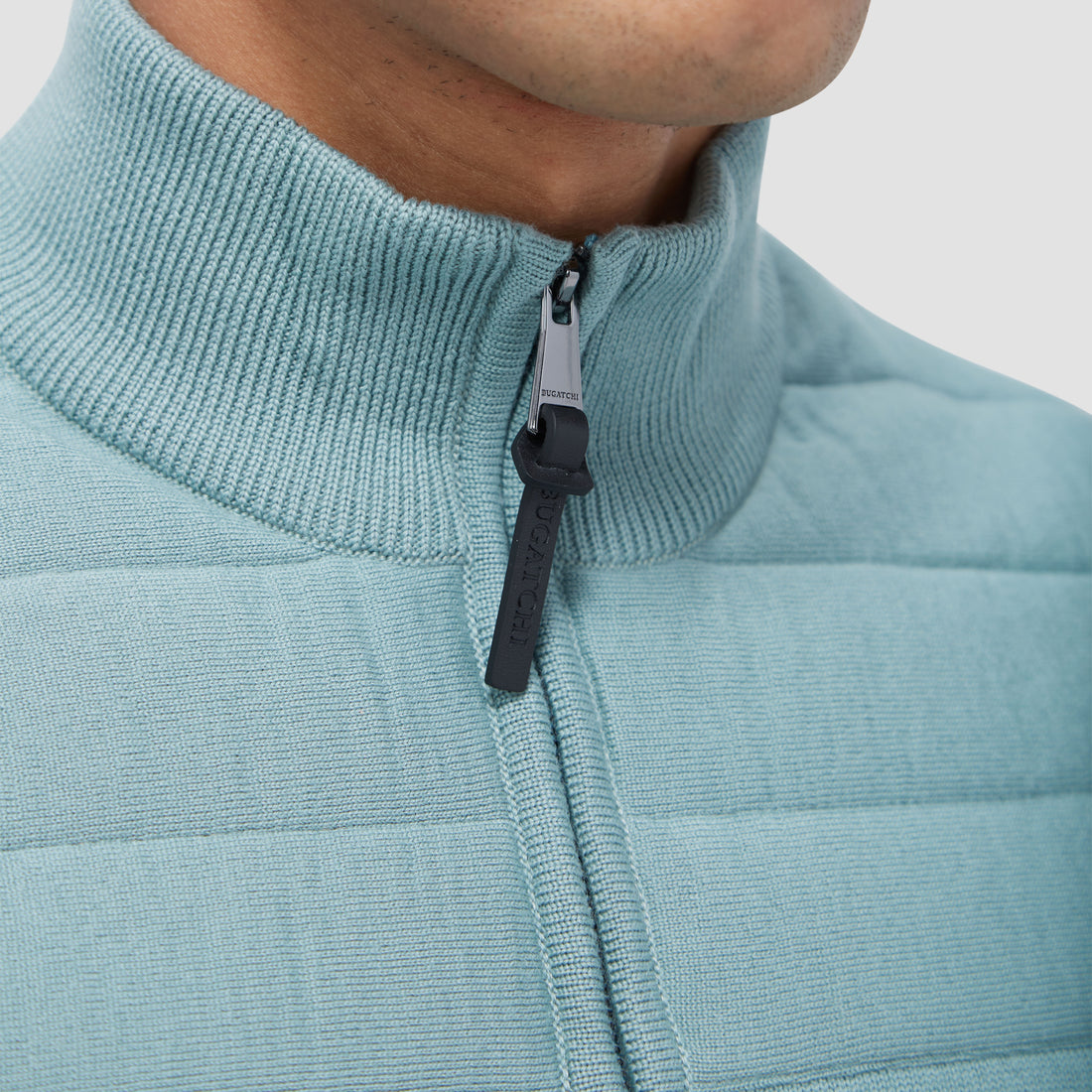 Quilted Yoke Quarter-Zip Sweater