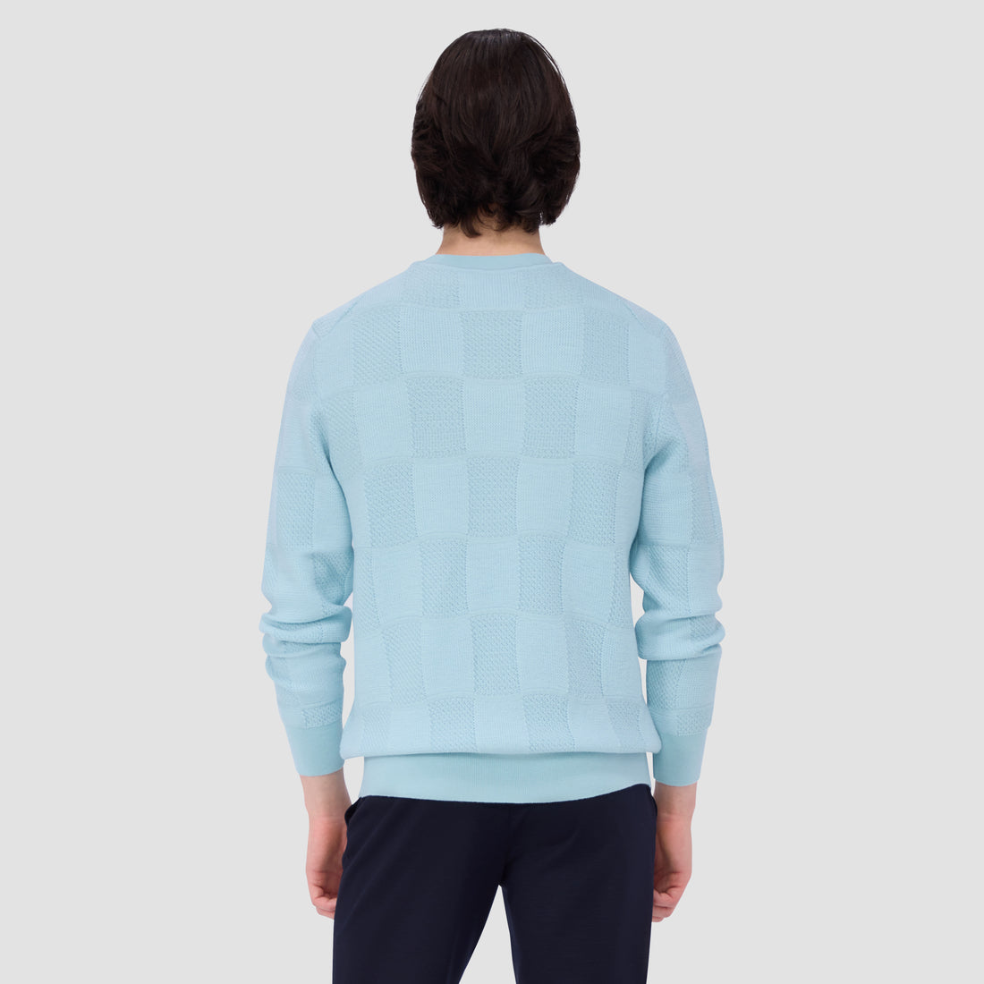 Multi-Stitch Check Jacquard Crew Neck Sweater