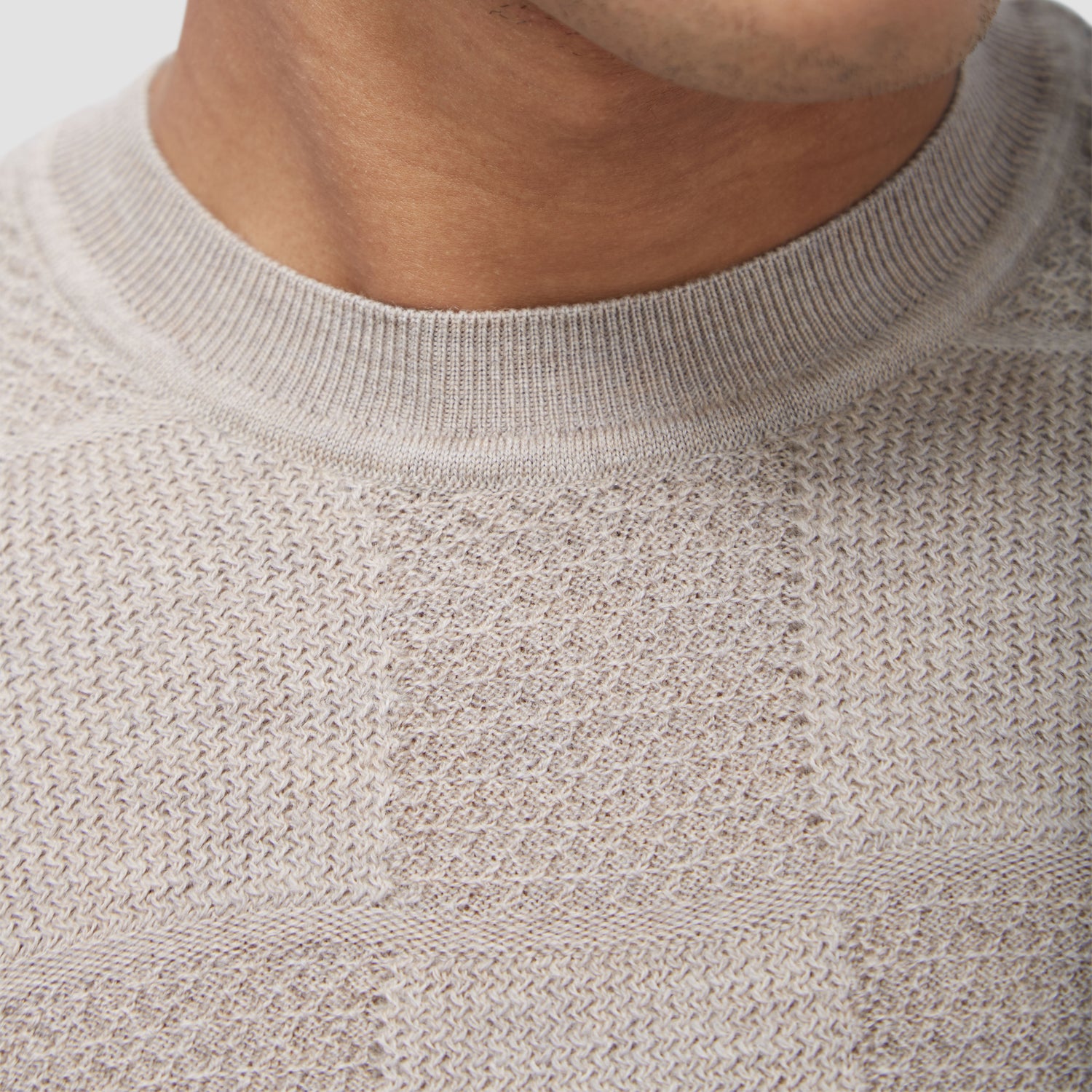 Multi-Stitch Check Jacquard Crew Neck Sweater