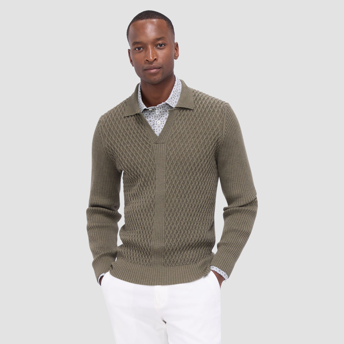 Mixed Stitch Johnny Collar Sweater