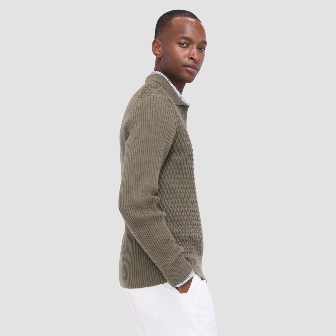 Mixed Stitch Johnny Collar Sweater