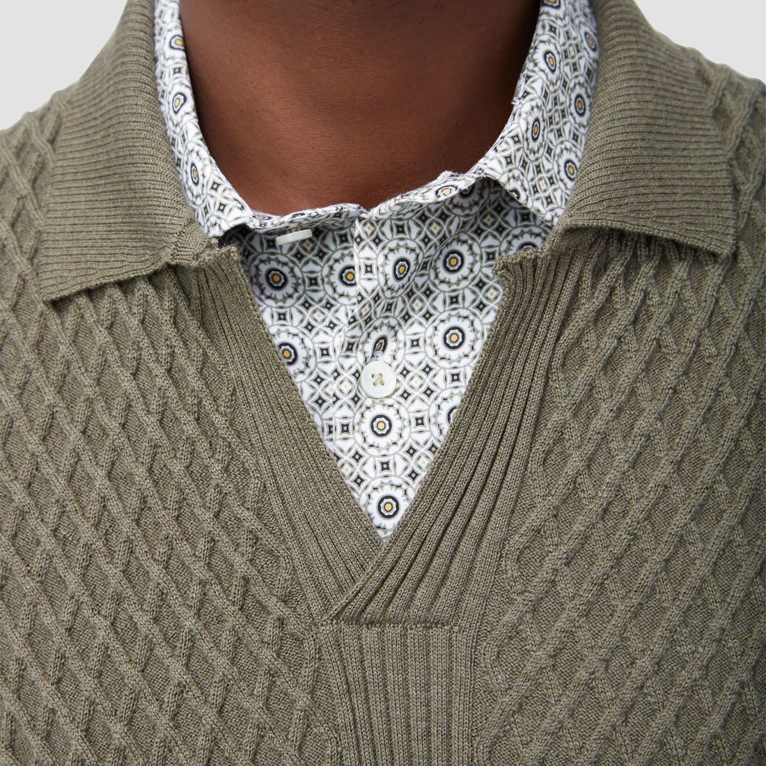 Mixed Stitch Johnny Collar Sweater