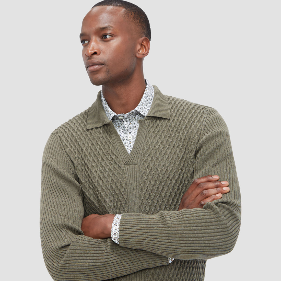 Mixed Stitch Johnny Collar Sweater