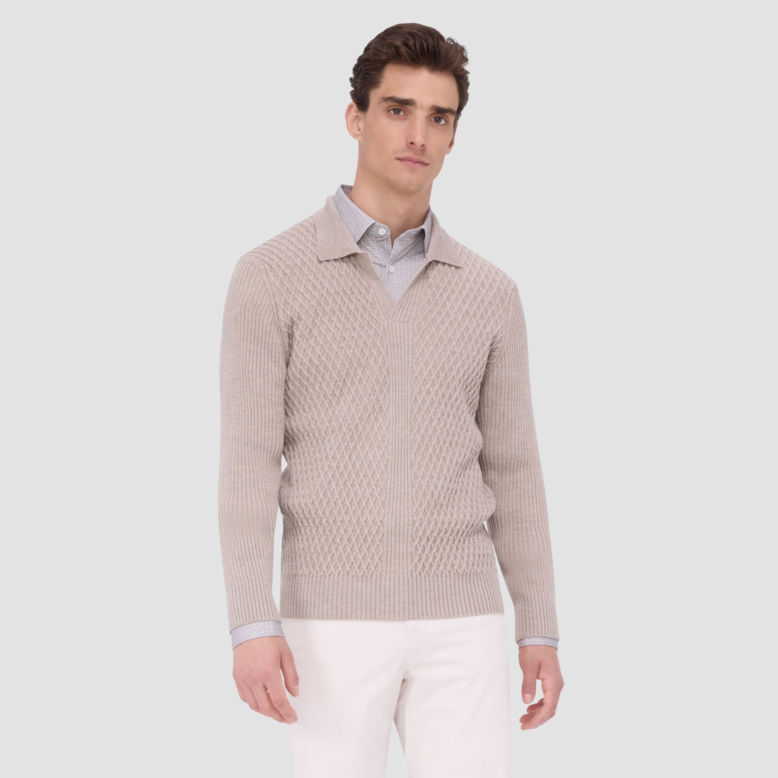 Mixed Stitch Johnny Collar Sweater