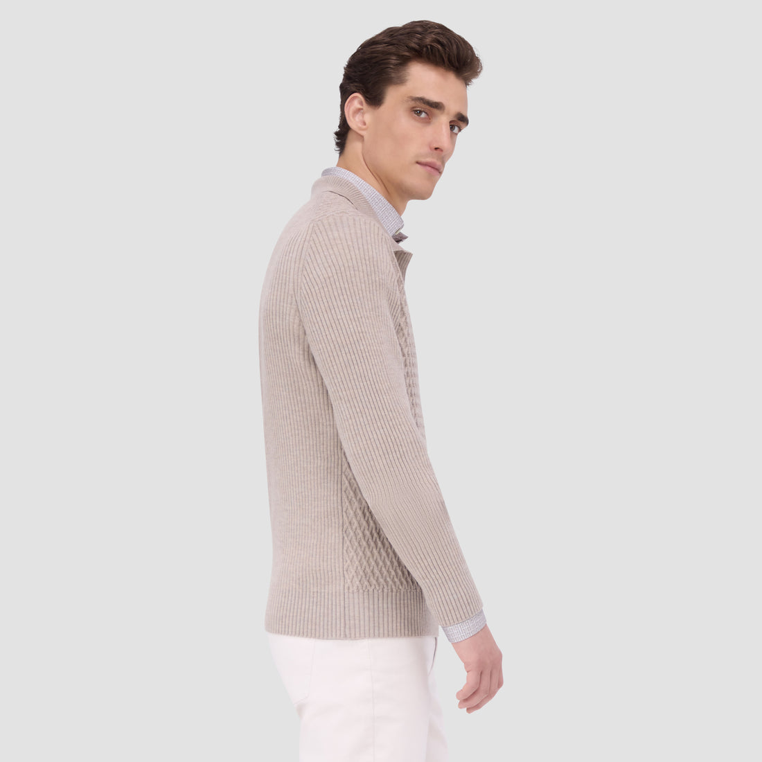 Mixed Stitch Johnny Collar Sweater