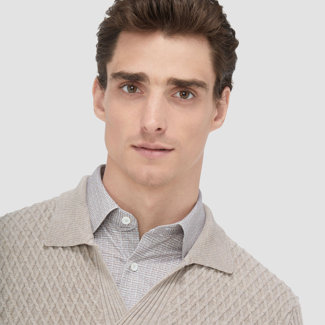 Mixed Stitch Johnny Collar Sweater