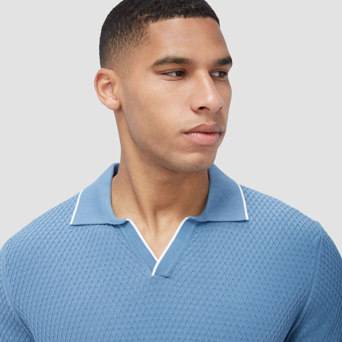 Honeycomb Stitch Short-Sleeved Johnny Collar Sweater