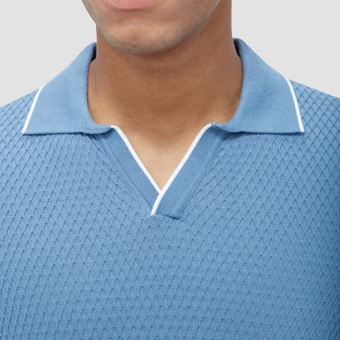 Honeycomb Stitch Short-Sleeved Johnny Collar Sweater