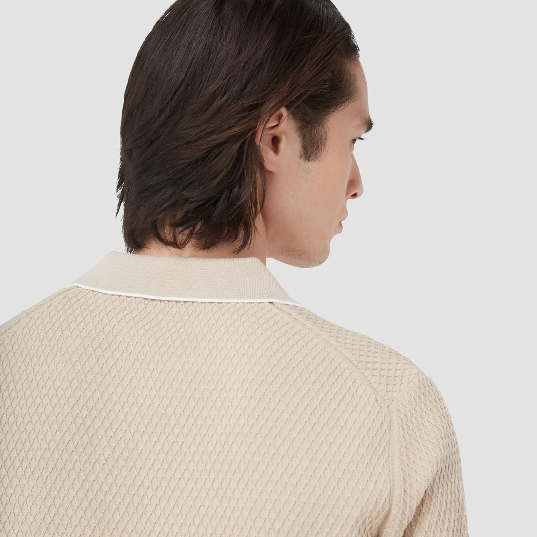 Honeycomb Stitch Short-Sleeved Johnny Collar Sweater