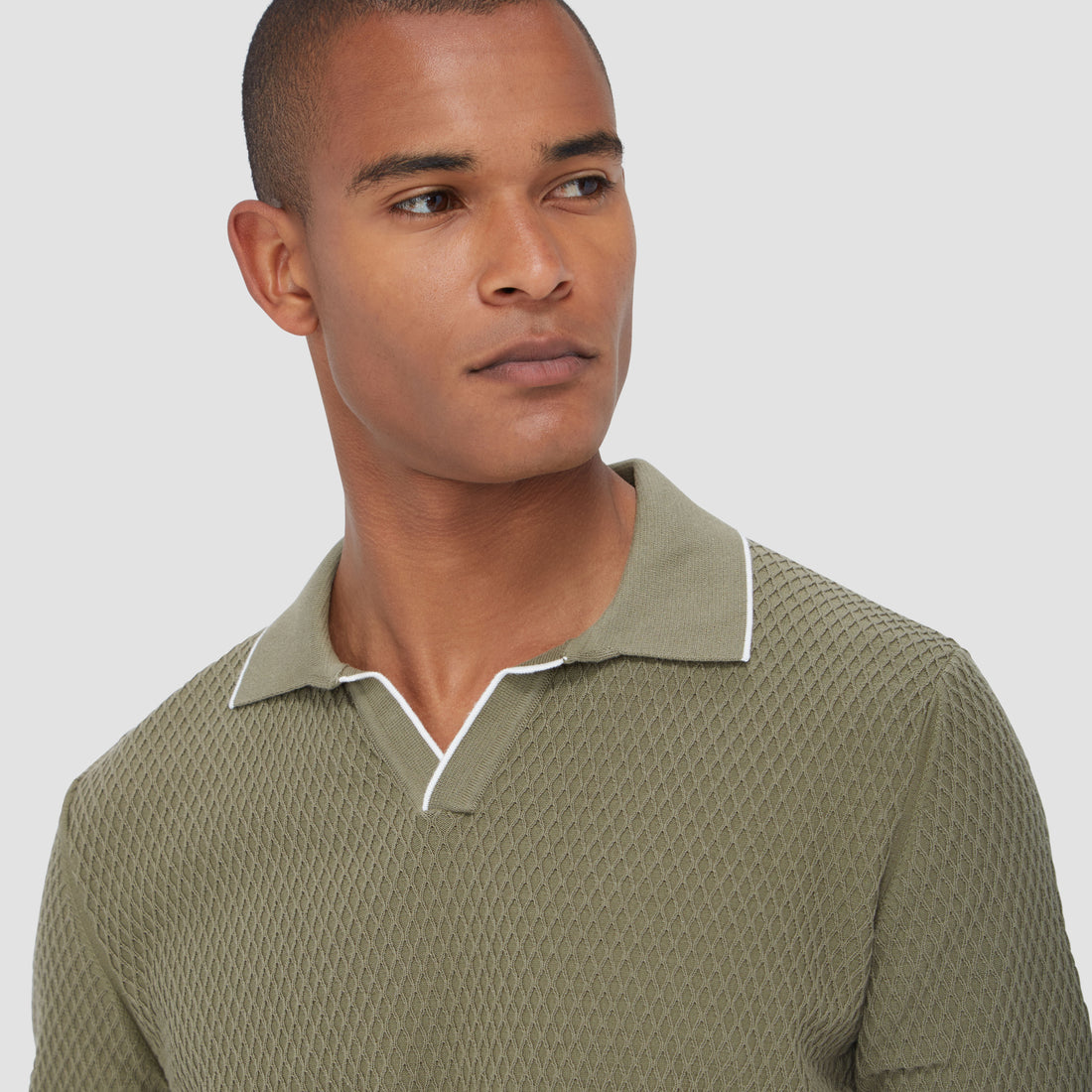 Honeycomb Stitch Short-Sleeved Johnny Collar Sweater