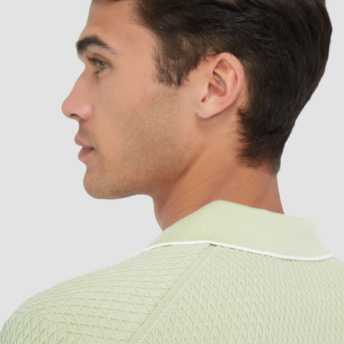 Honeycomb Stitch Short-Sleeved Johnny Collar Sweater