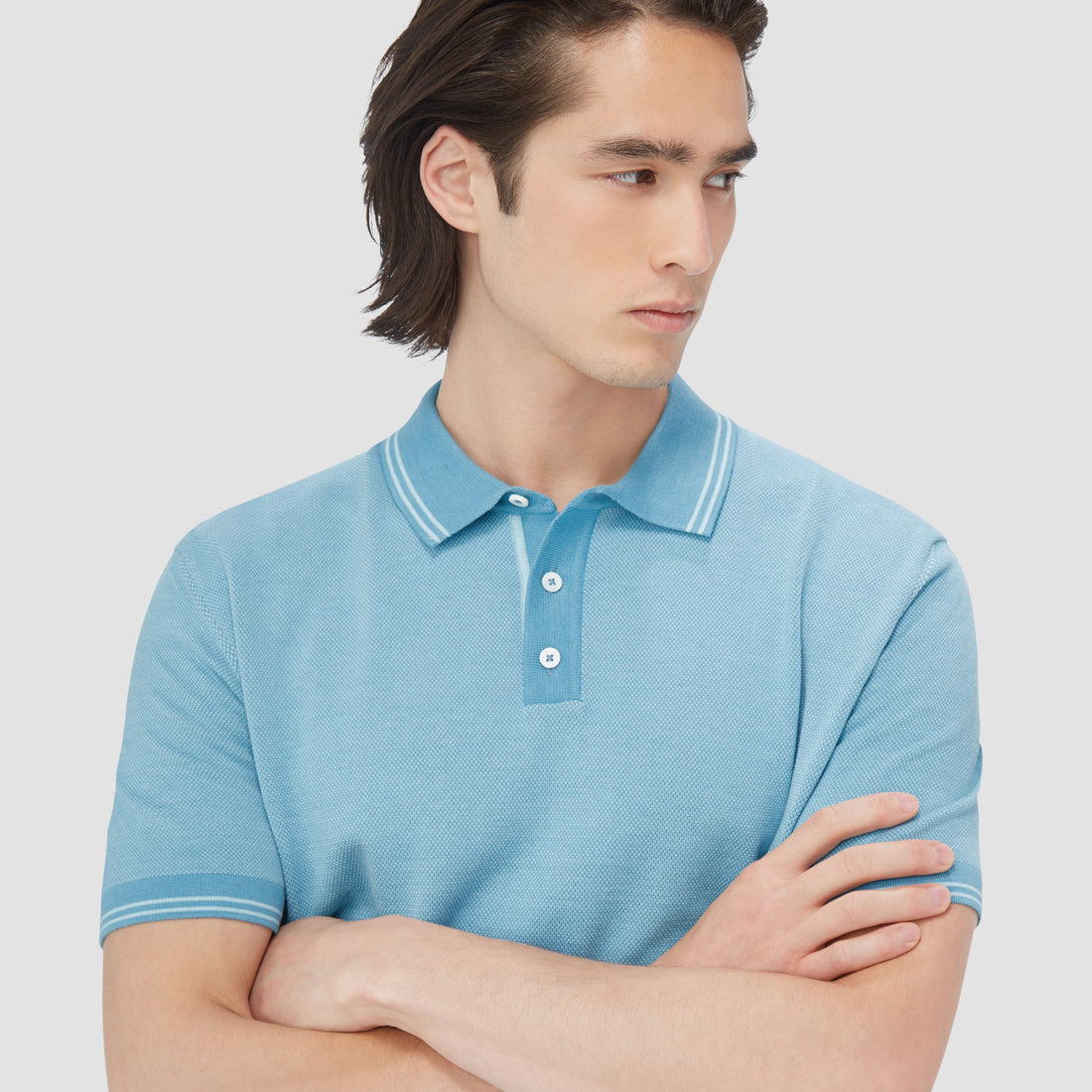 Bird's Eye Jacquard Short-Sleeved Polo Sweater