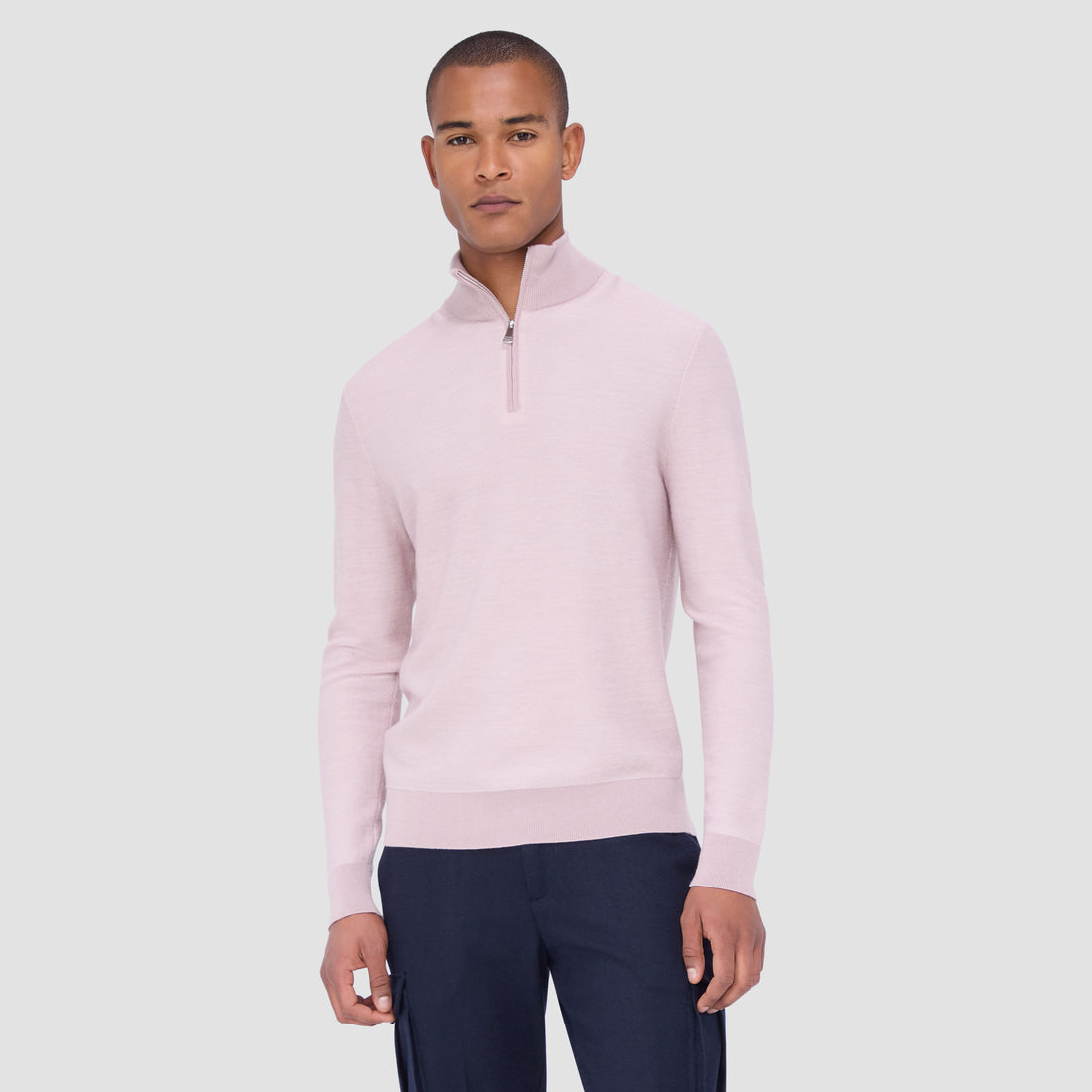 Bird's Eye Jacquard Quarter-Zip Mock Neck Sweater