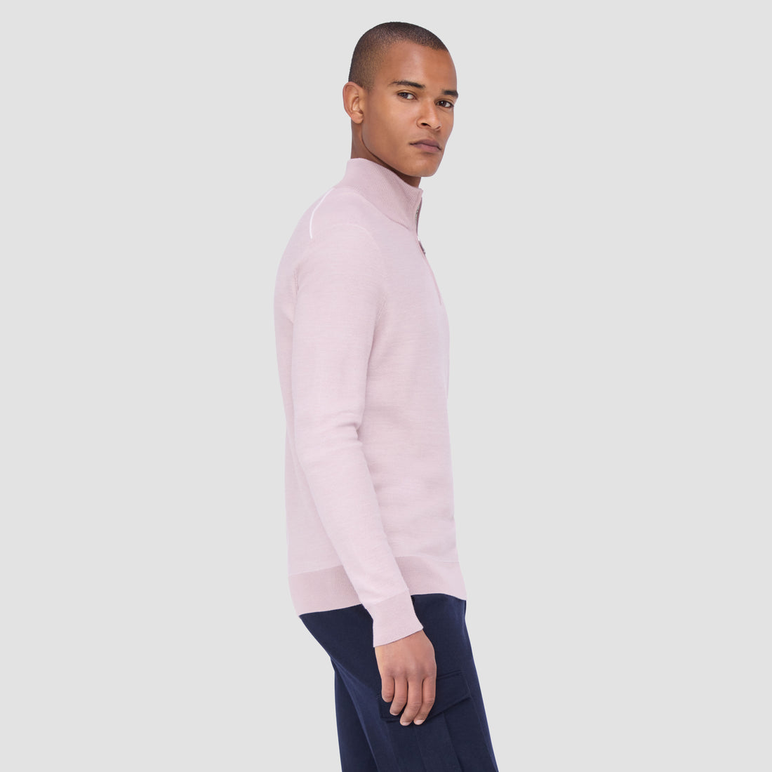 Bird's Eye Jacquard Quarter-Zip Mock Neck Sweater