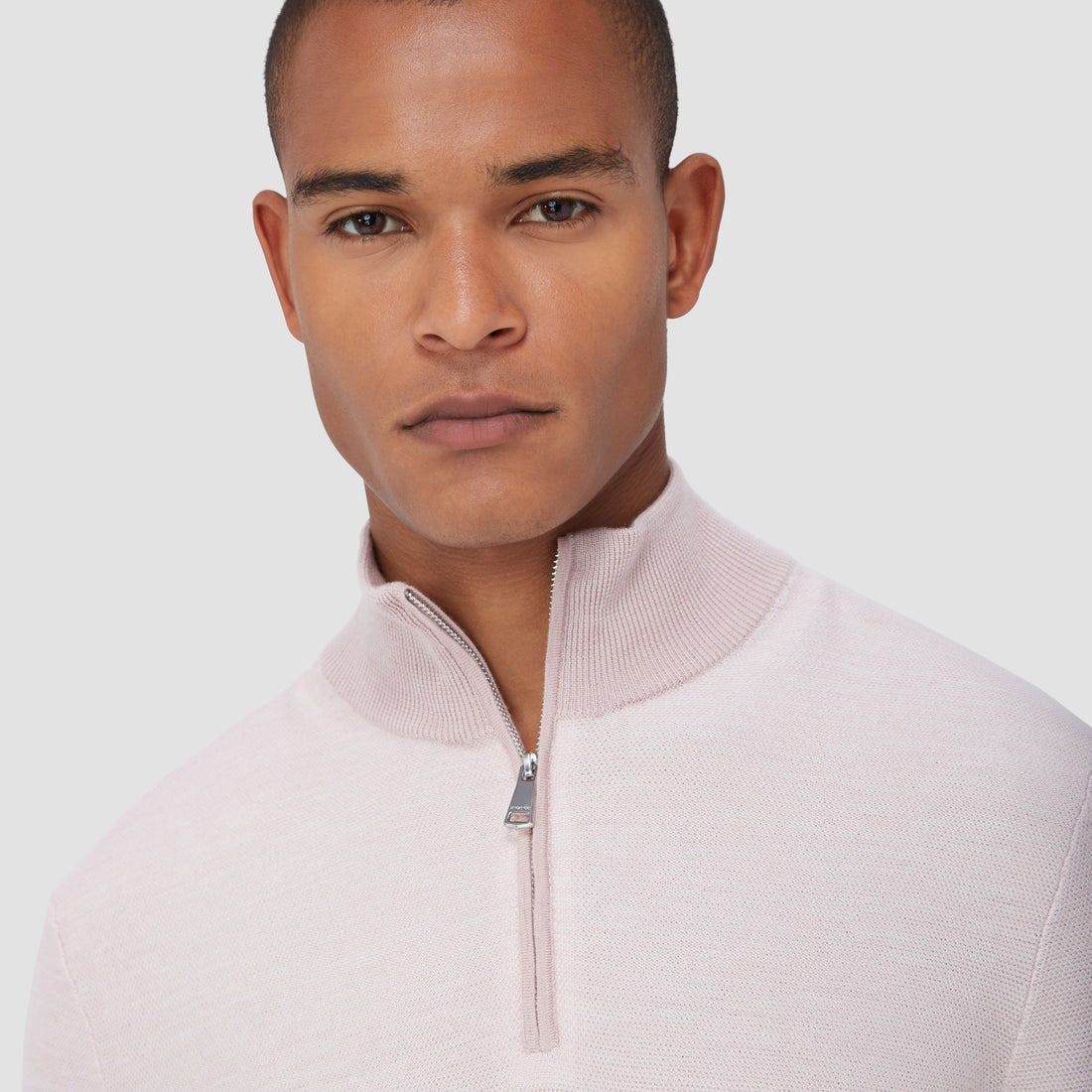 Bird's Eye Jacquard Quarter-Zip Mock Neck Sweater