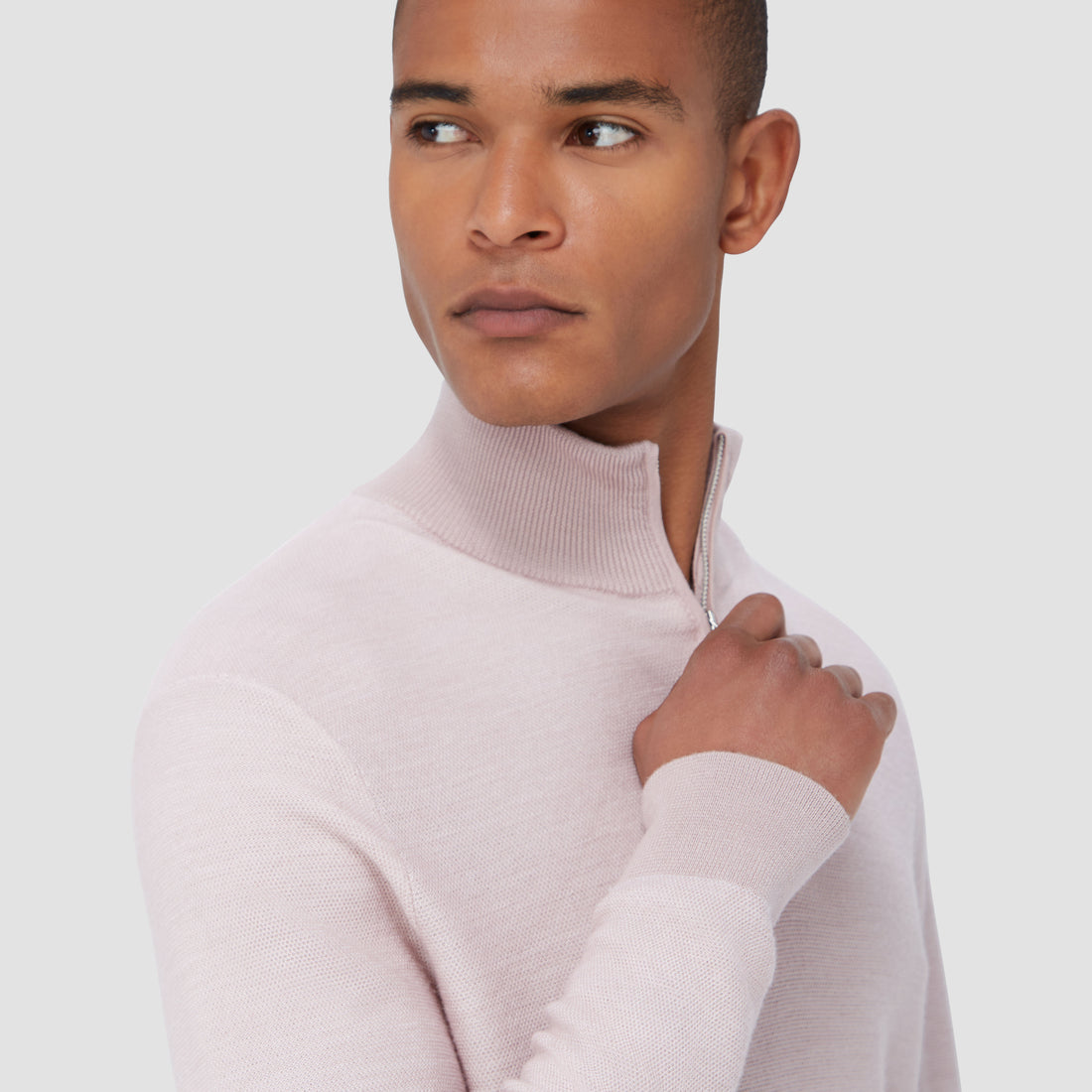 Bird's Eye Jacquard Quarter-Zip Mock Neck Sweater