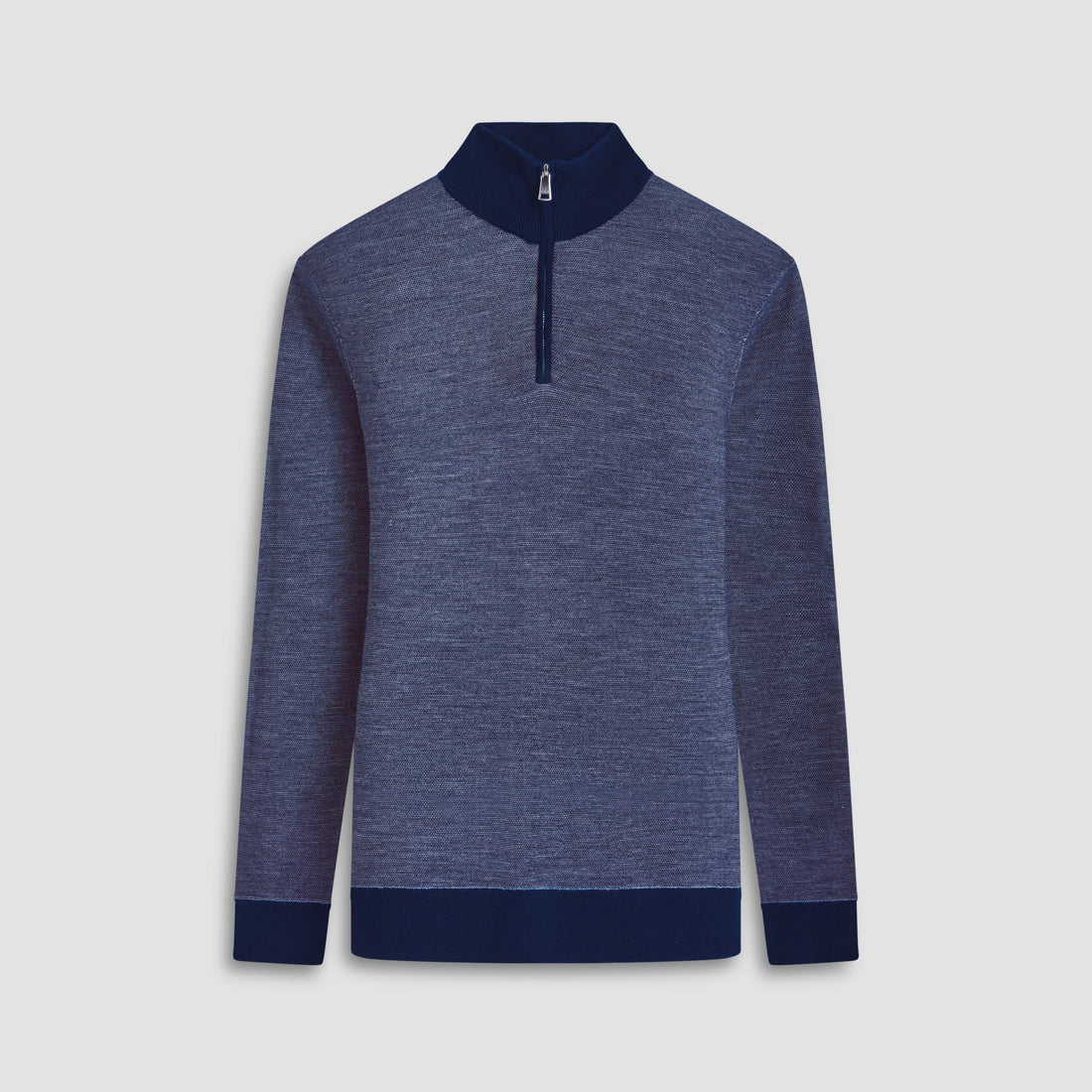 Bird's Eye Jacquard Quarter-Zip Mock Neck Sweater