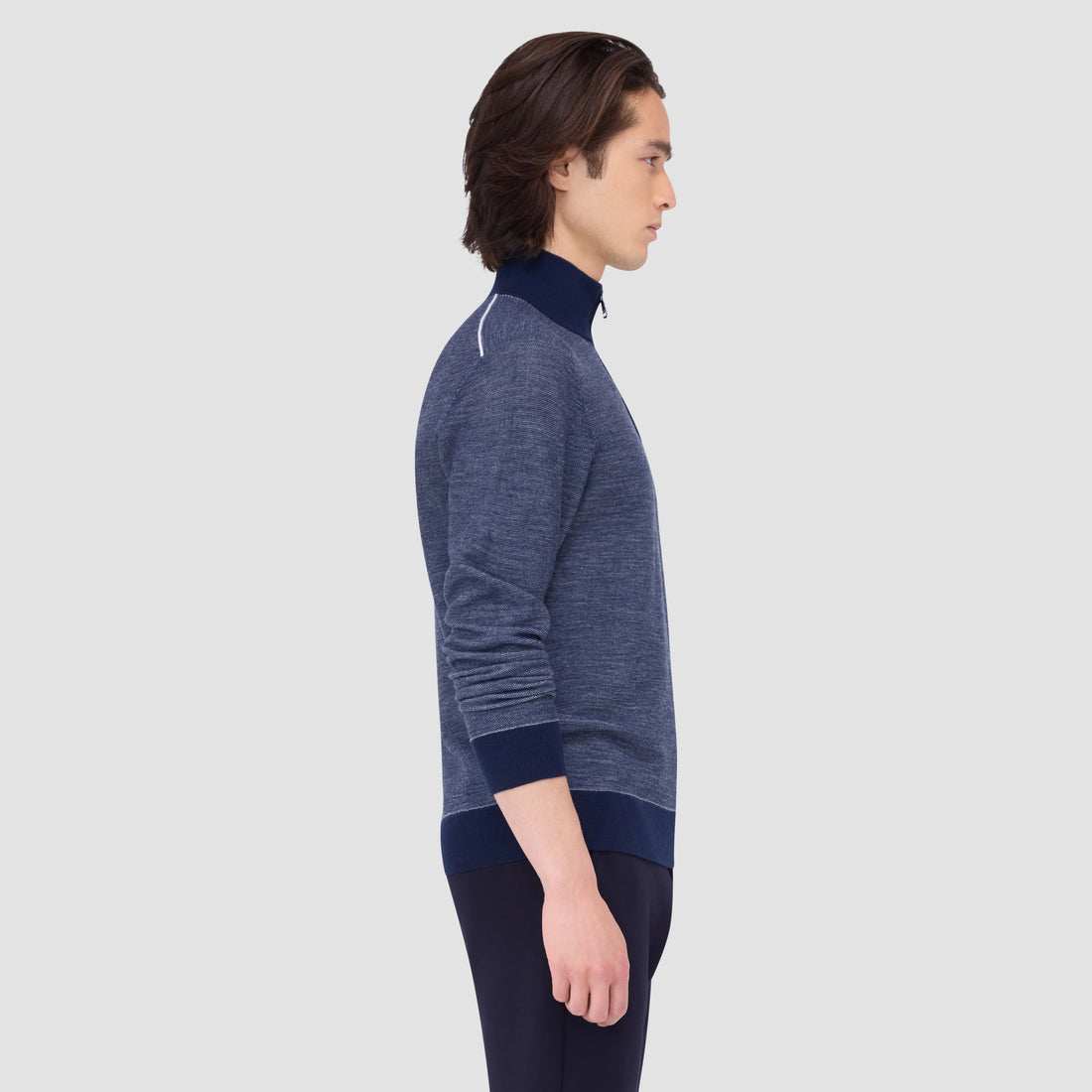 Bird's Eye Jacquard Quarter-Zip Mock Neck Sweater